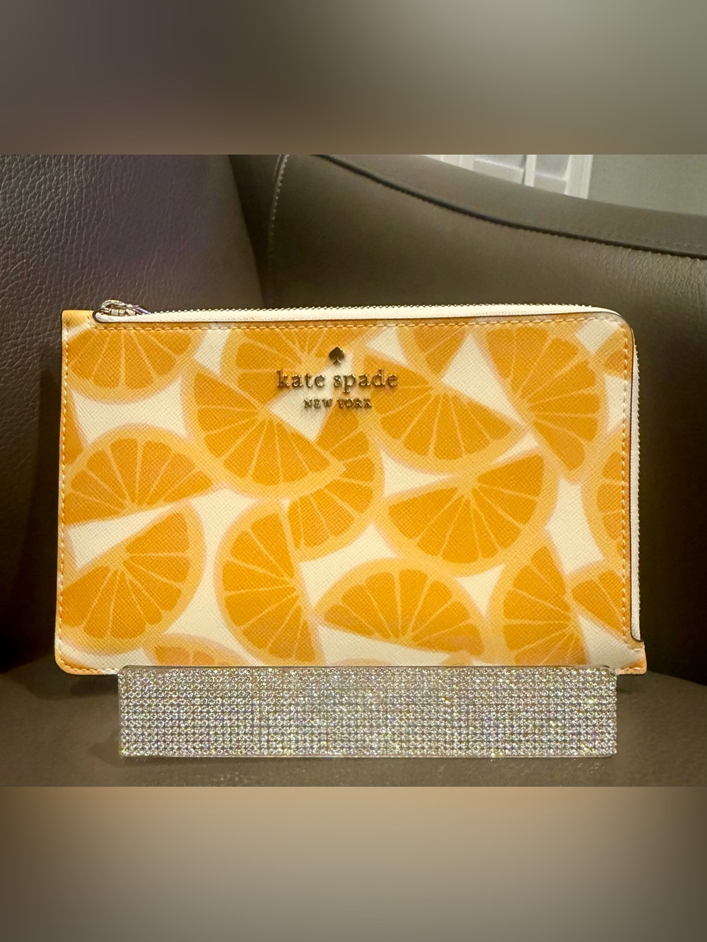 NWT New Kate Spade Staci Orange Toss Medium L-Zip Wristlet